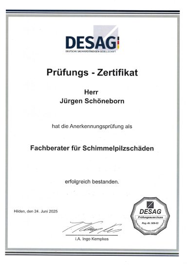 Zertifiziert für Schimmelpilzschäden