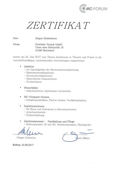 Zertifikat Jürgen Schöneborn