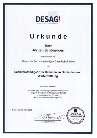 Zertifikat Jürgen Schöneborn