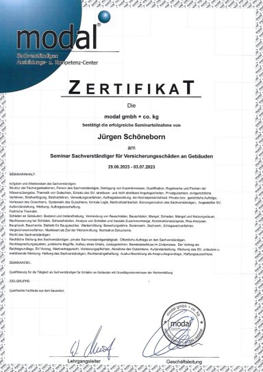 Zertifikat Jürgen Schöneborn
