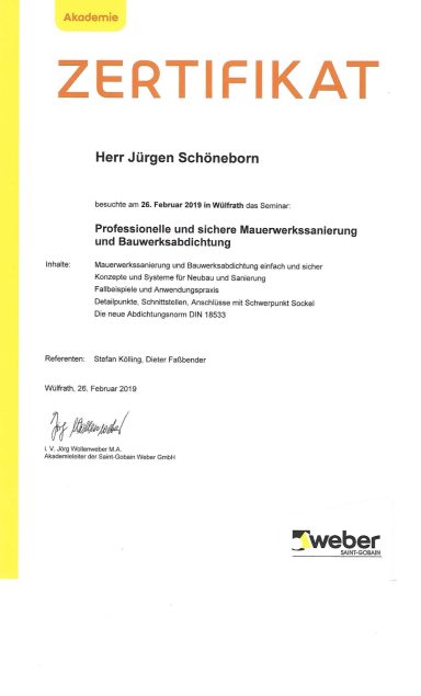 Zertifikat Jürgen Schöneborn