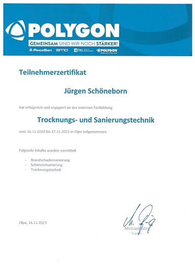 Zertifikat Jürgen Schöneborn