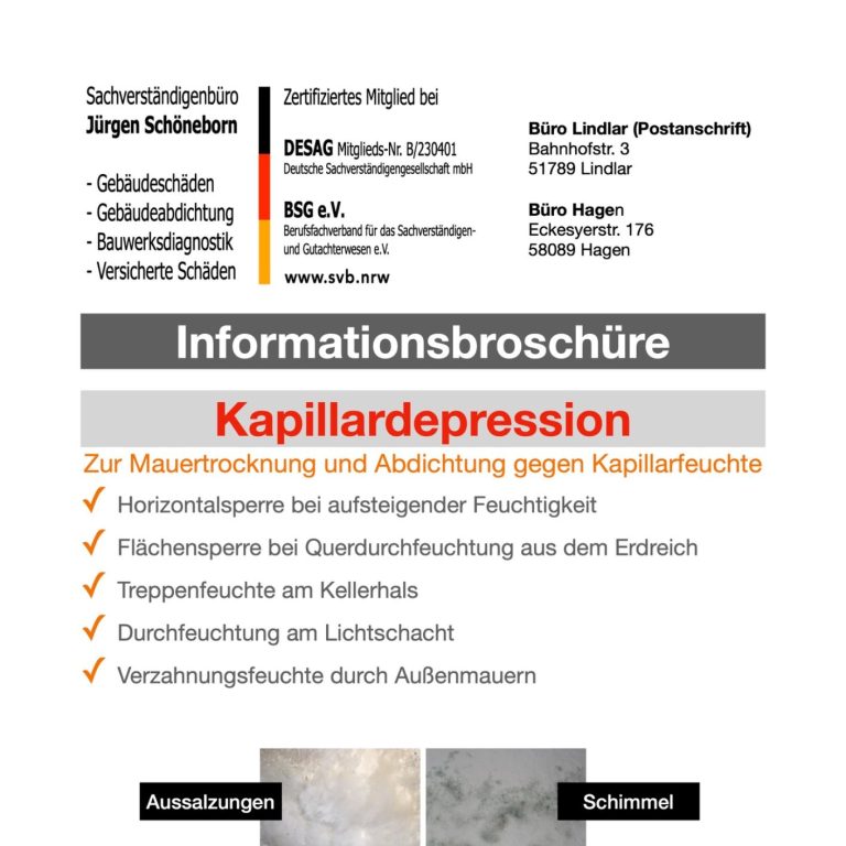 Broschüre zur Kapillardepression bei feuchten Wänden