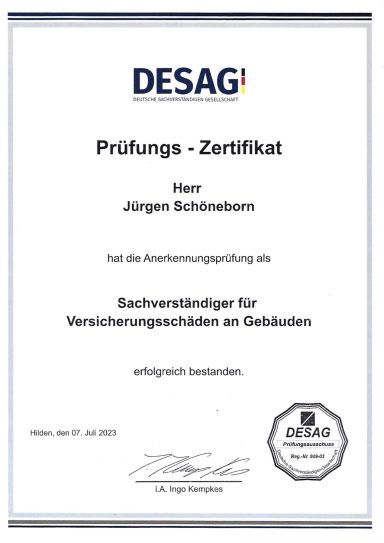 Zertifikat Jürgen Schöneborn