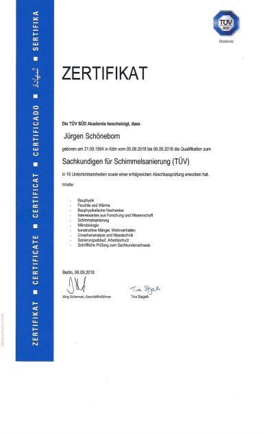 Zertifikat Jürgen Schöneborn