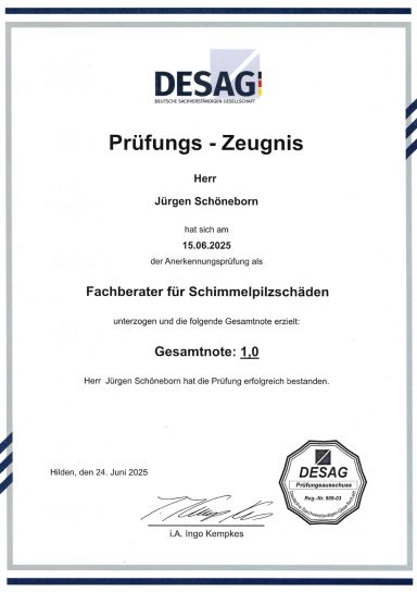 Zertifiziert für Schimmelpilzschäden